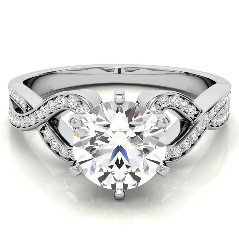 Round Diamond & Moissanite Split Shank Heart Engagement Ring