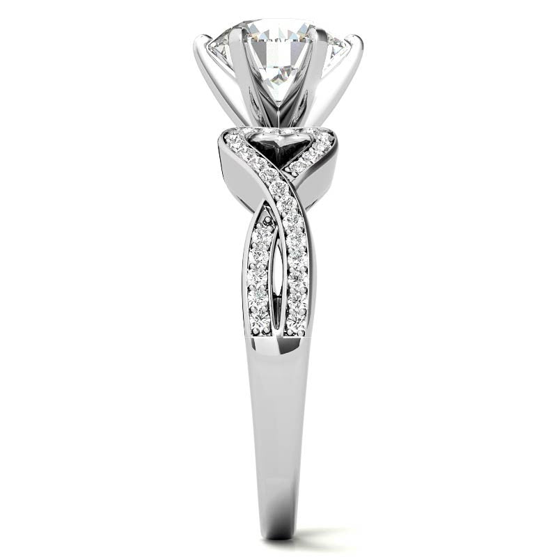 Round Diamond & Moissanite Split Shank Heart Engagement Ring