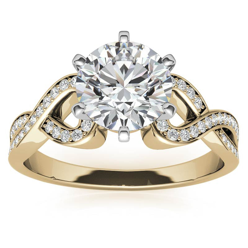 Round Diamond & Moissanite Split Shank Heart Engagement Ring