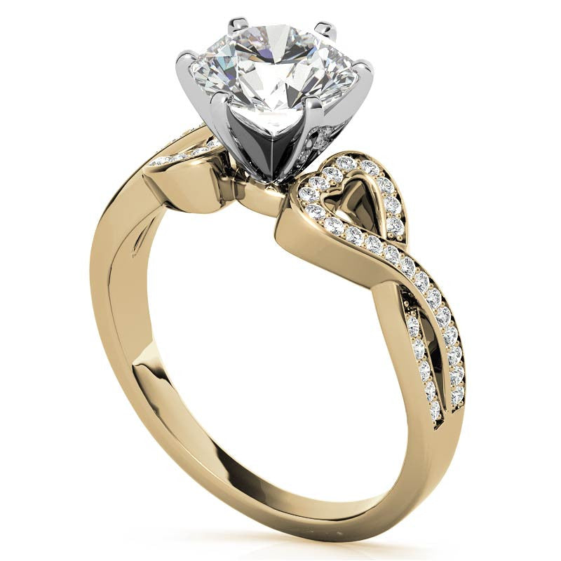 Round Diamond & Moissanite Split Shank Heart Engagement Ring