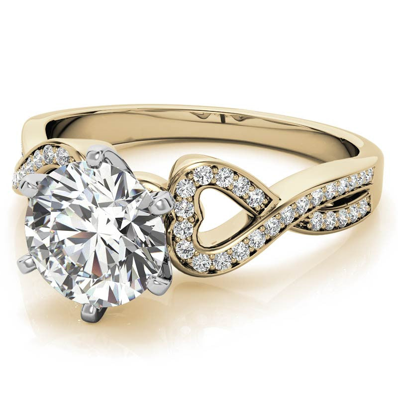 Round Diamond & Moissanite Split Shank Heart Engagement Ring