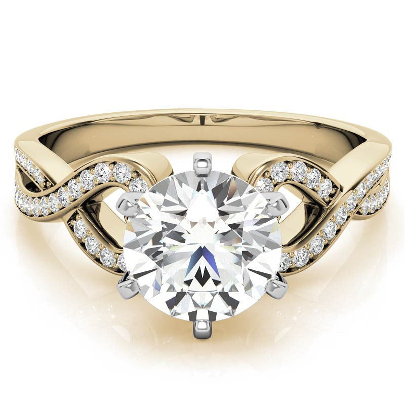 Round Diamond & Moissanite Split Shank Heart Engagement Ring