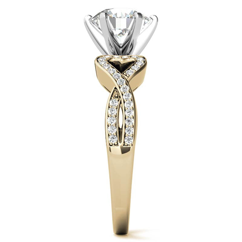 Round Diamond & Moissanite Split Shank Heart Engagement Ring