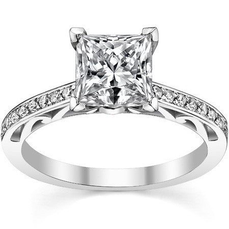 Round Brilliant Moissanite Scroll Engagement Ring