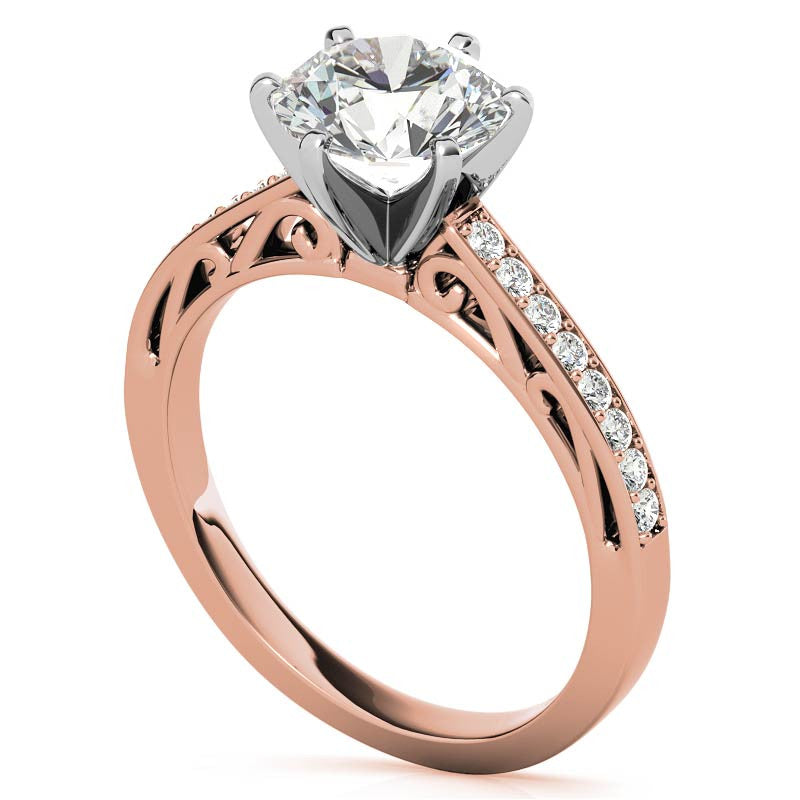 Round Brilliant Moissanite Scroll Engagement Ring