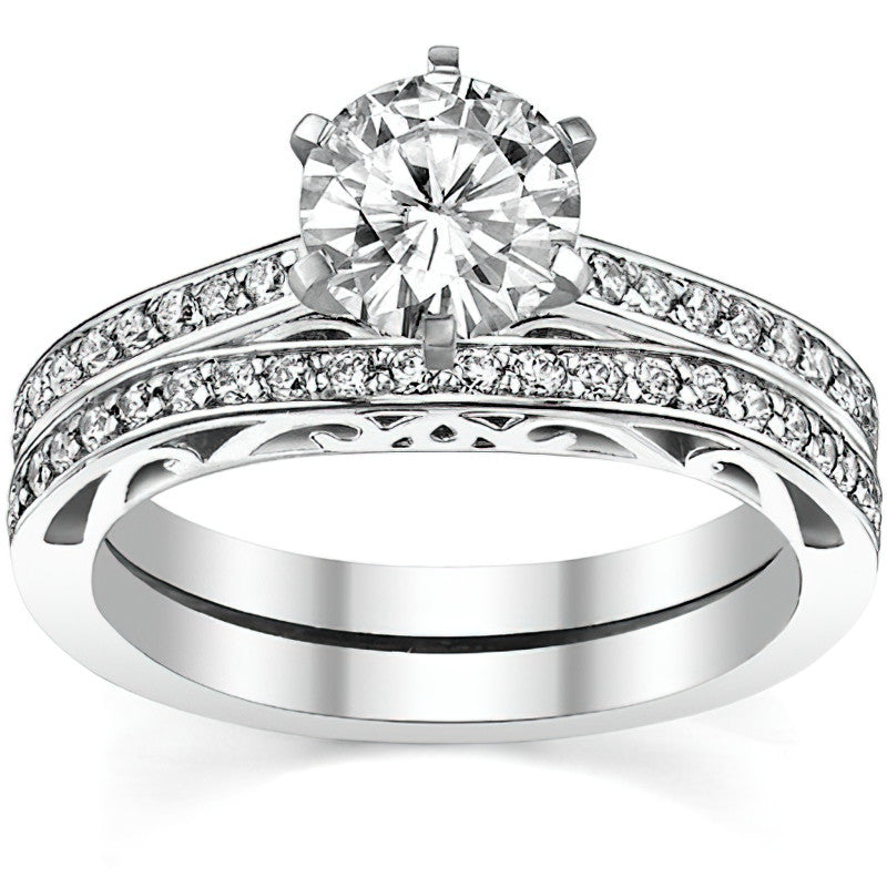 Round Brilliant Moissanite Scroll Engagement Ring
