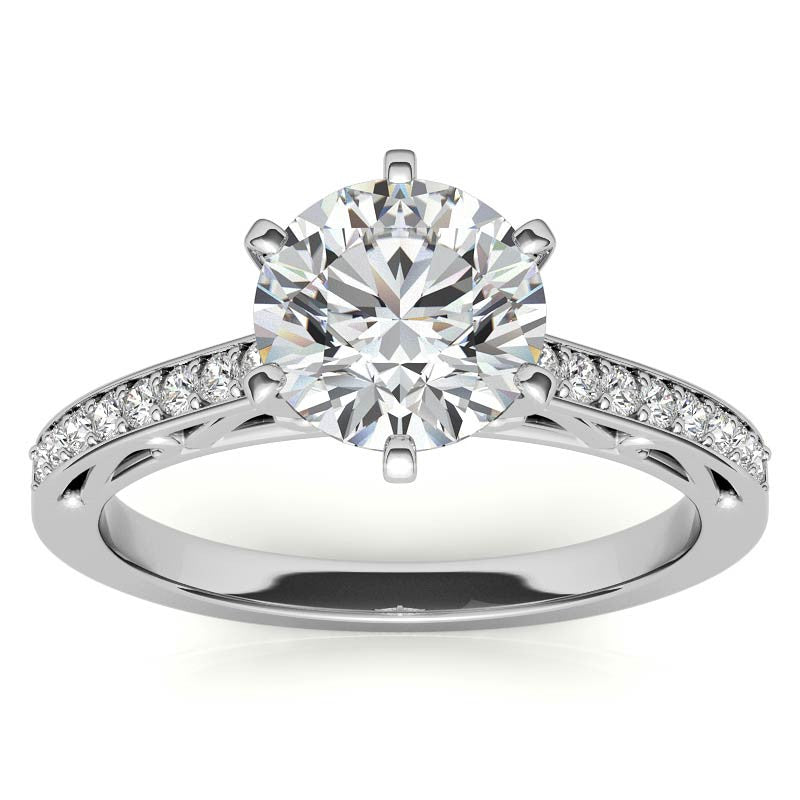 Round Brilliant Moissanite Scroll Engagement Ring