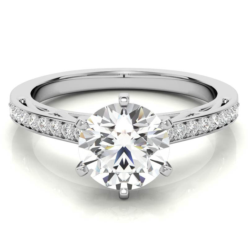 Round Brilliant Moissanite Scroll Engagement Ring