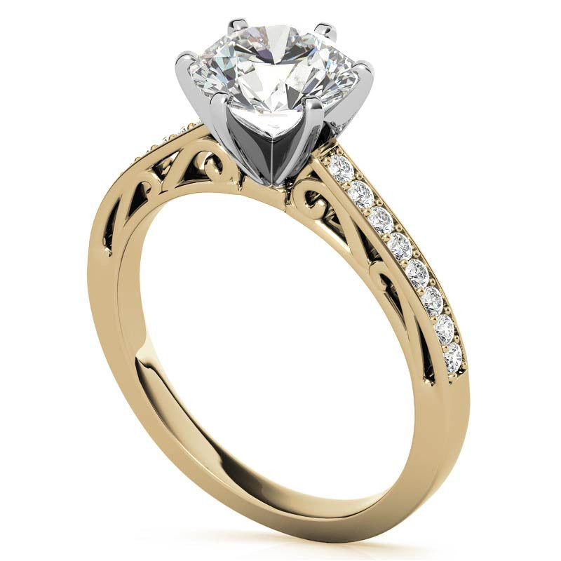Round Brilliant Moissanite Scroll Engagement Ring