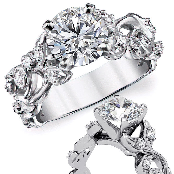 Round Brilliant Moissanite Floral Engagement Ring Setting