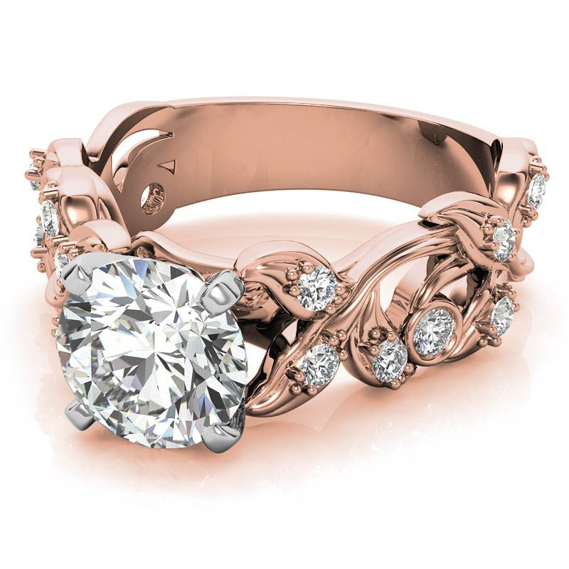 Round Brilliant Moissanite Floral Engagement Ring Setting