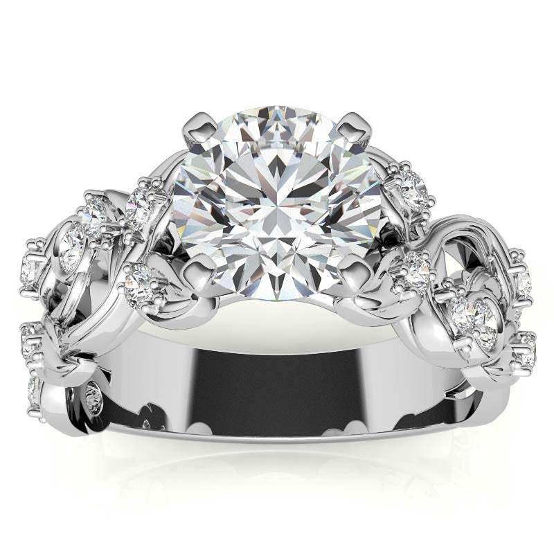 Round Brilliant Moissanite Floral Engagement Ring Setting