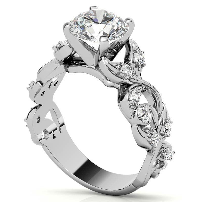 Round Brilliant Moissanite Floral Engagement Ring Setting