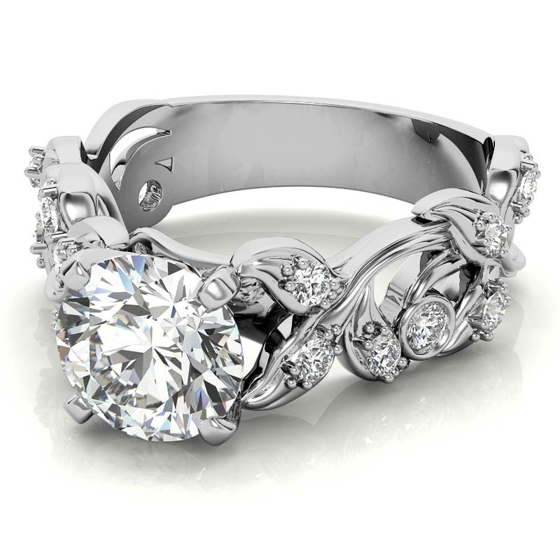 Round Brilliant Moissanite Floral Engagement Ring Setting