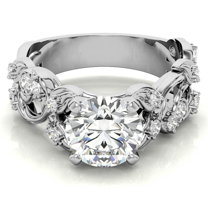Round Brilliant Moissanite Floral Engagement Ring Setting