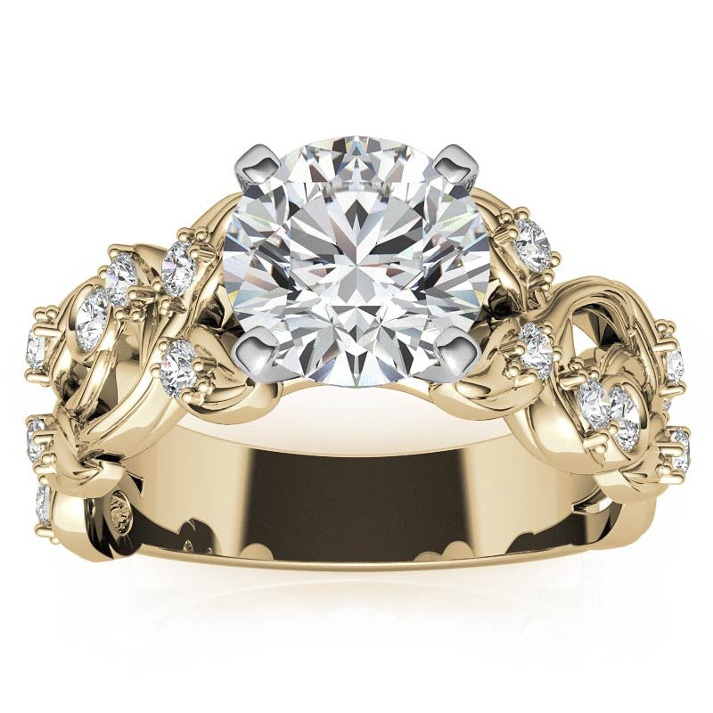 Round Brilliant Moissanite Floral Engagement Ring Setting
