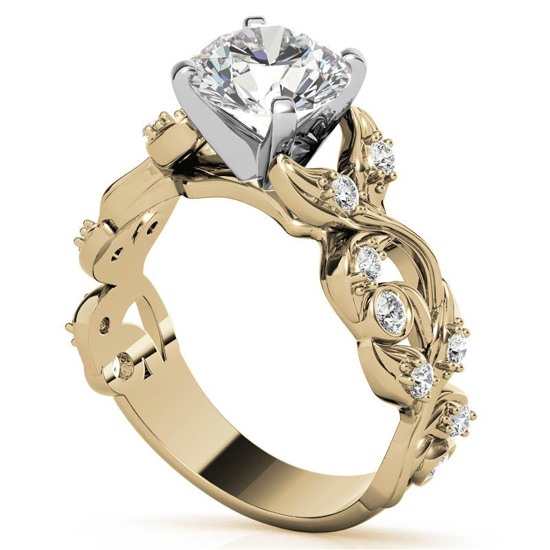 Round Brilliant Moissanite Floral Engagement Ring Setting
