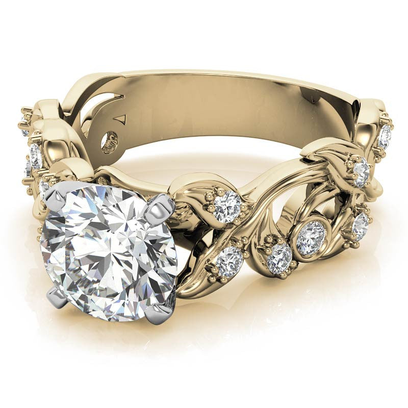 Round Brilliant Moissanite Floral Engagement Ring Setting