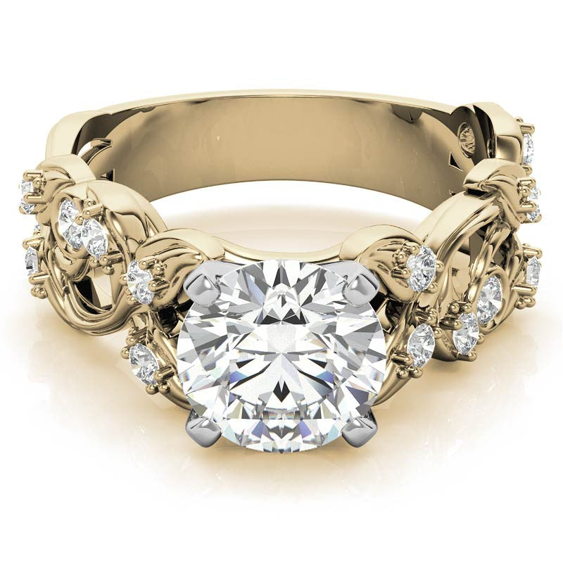 Round Brilliant Moissanite Floral Engagement Ring Setting