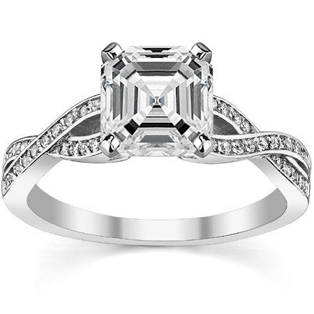 Round Diamond & Moissanite Split Shank Engagement Ring