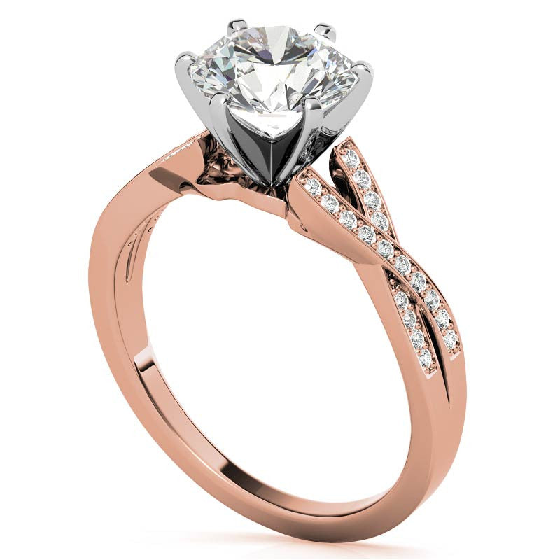 Round Diamond & Moissanite Split Shank Engagement Ring