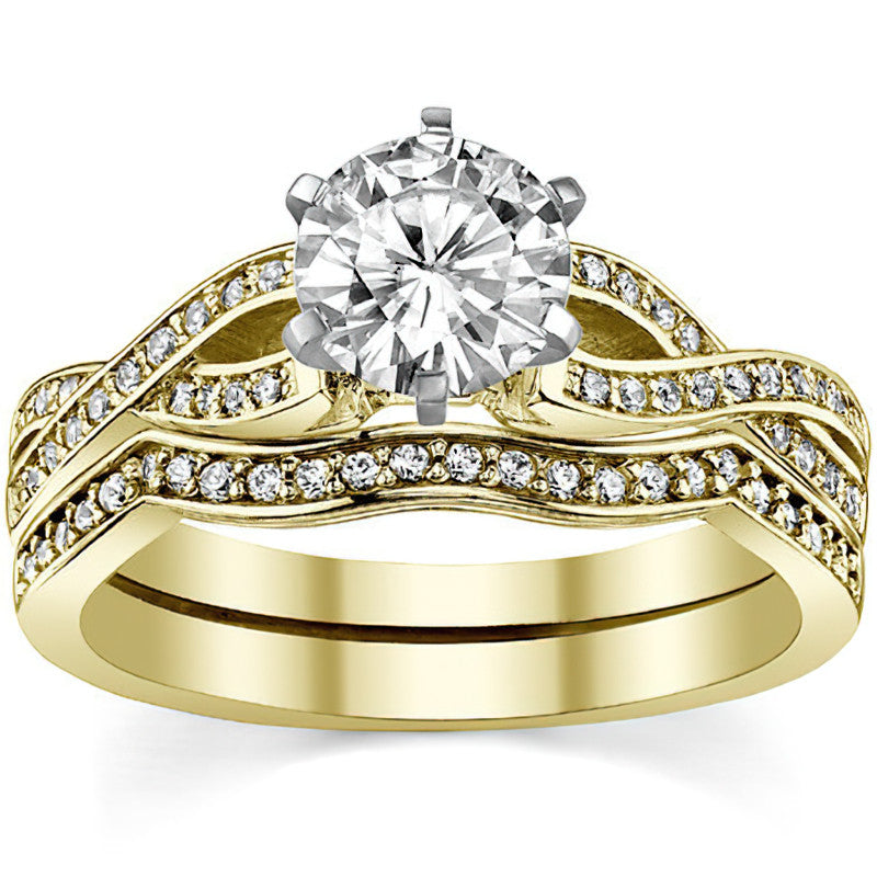 Round Diamond & Moissanite Split Shank Engagement Ring
