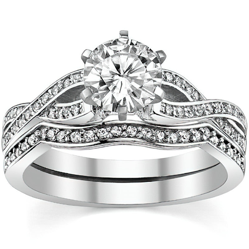 Round Diamond & Moissanite Split Shank Engagement Ring