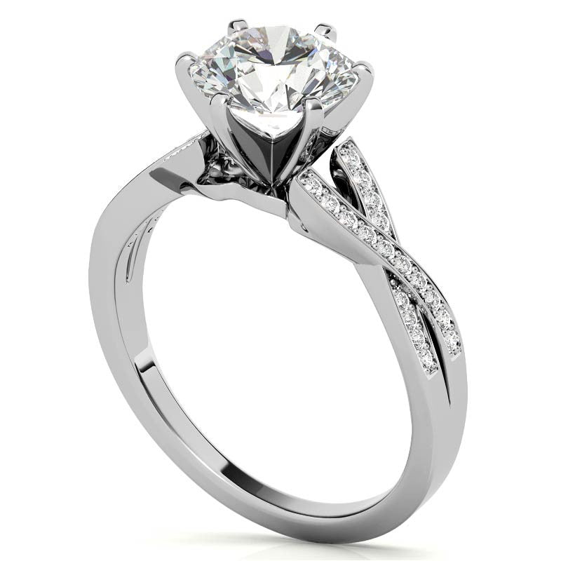 Round Diamond & Moissanite Split Shank Engagement Ring