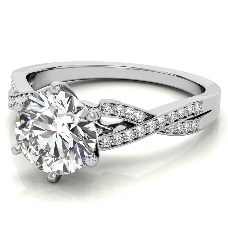 Round Diamond & Moissanite Split Shank Engagement Ring