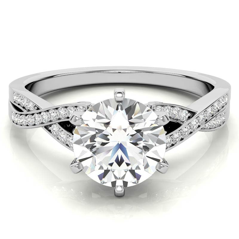 Round Diamond & Moissanite Split Shank Engagement Ring