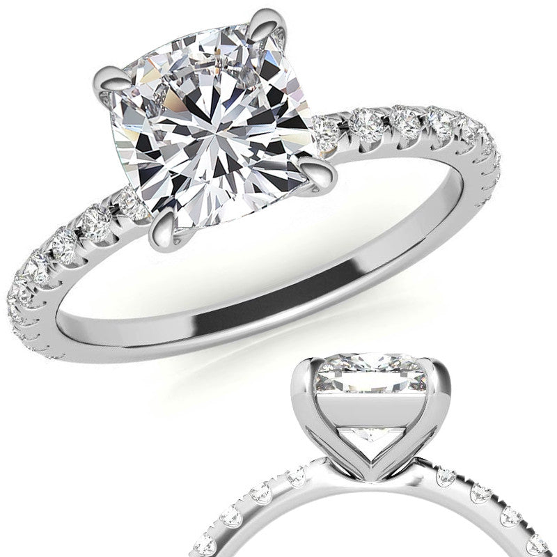 Low Set Claw Prong Cushion Moissanite Engagement Ring