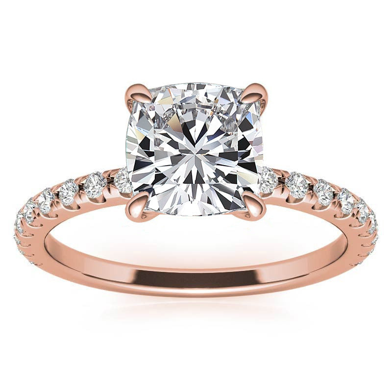 Low Set Claw Prong Cushion Moissanite Engagement Ring