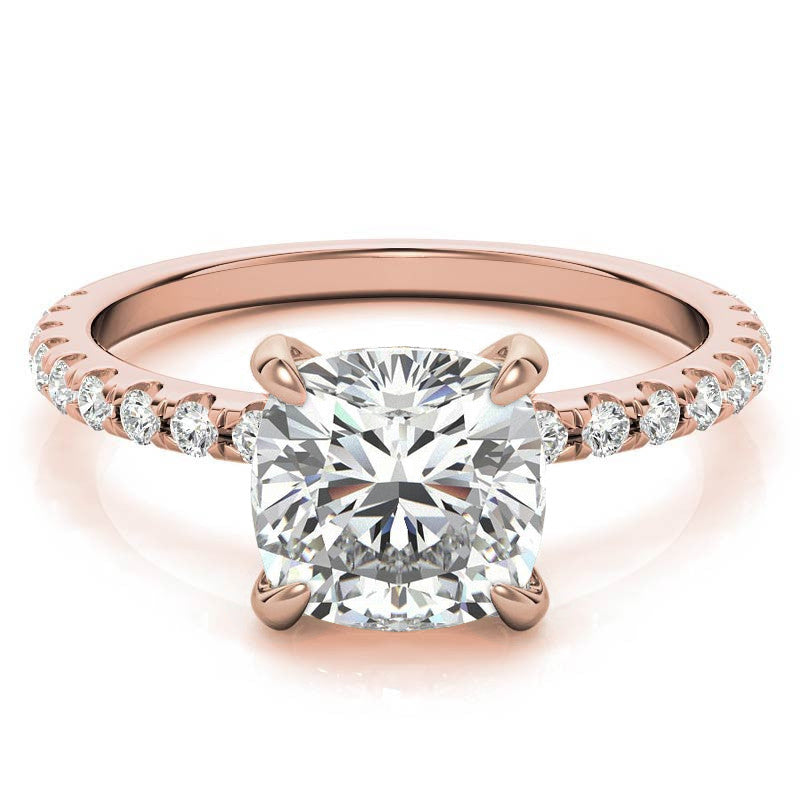 Low Set Claw Prong Cushion Moissanite Engagement Ring