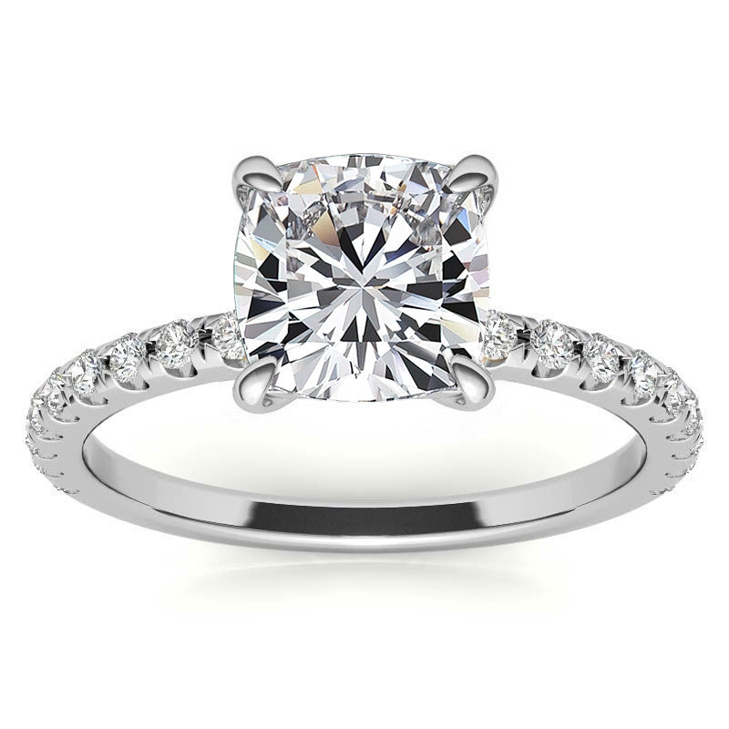 Low Set Claw Prong Cushion Moissanite Engagement Ring