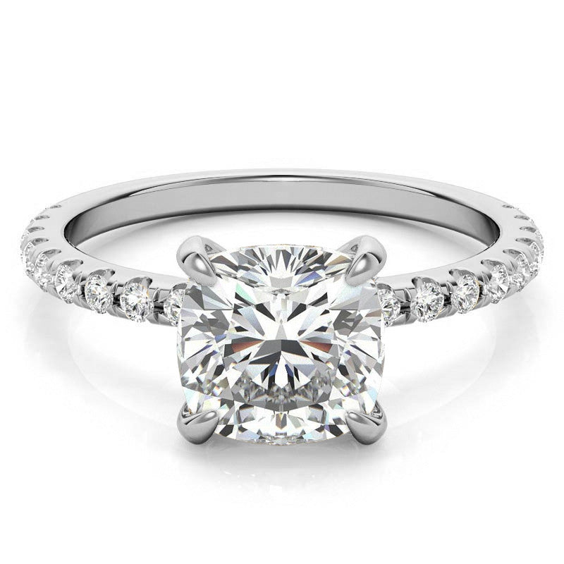 Low Set Claw Prong Cushion Moissanite Engagement Ring