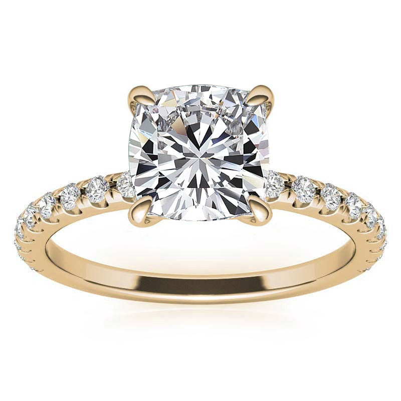 Low Set Claw Prong Cushion Moissanite Engagement Ring