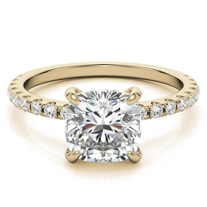Low Set Claw Prong Cushion Moissanite Engagement Ring