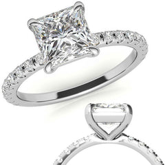Low Set Claw Prong Princess cut Moissanite Engagement Ring
