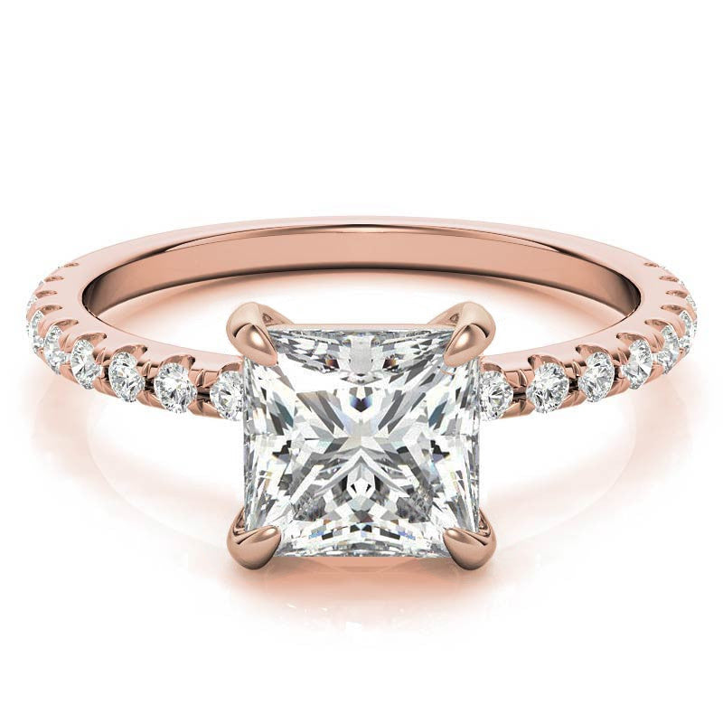 Low Set Claw Prong Princess cut Moissanite Engagement Ring