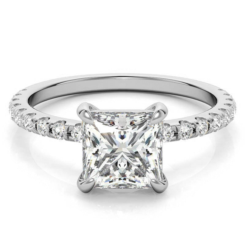 Low Set Claw Prong Princess cut Moissanite Engagement Ring