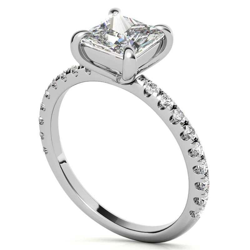 Low Set Claw Prong Princess cut Moissanite Engagement Ring