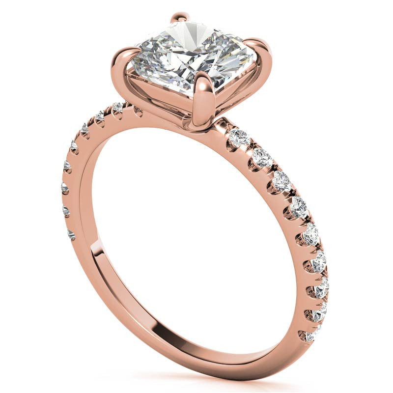 Low Set Claw Prong Cushion Moissanite Engagement Ring
