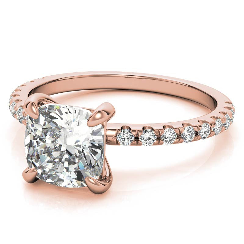 Low Set Claw Prong Cushion Moissanite Engagement Ring