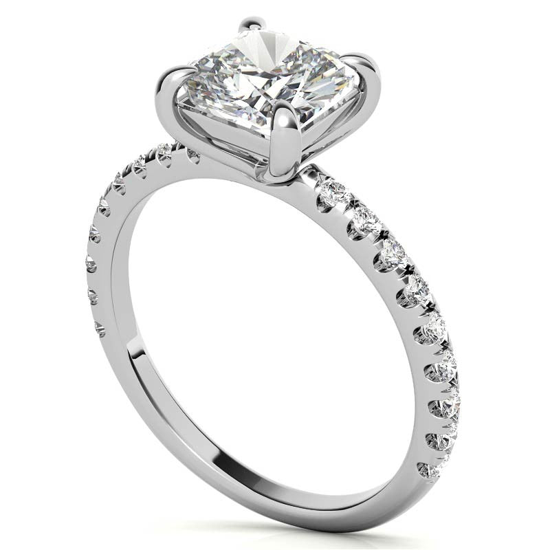 Low Set Claw Prong Cushion Moissanite Engagement Ring