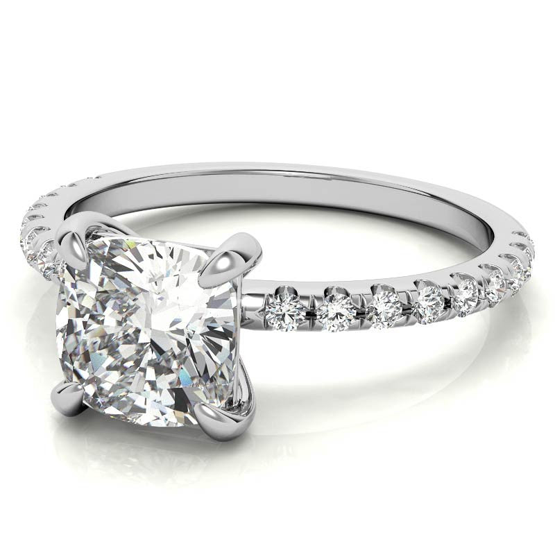 Low Set Claw Prong Cushion Moissanite Engagement Ring
