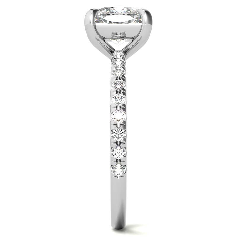 Low Set Claw Prong Cushion Moissanite Engagement Ring