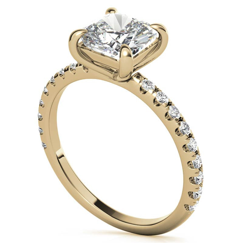 Low Set Claw Prong Cushion Moissanite Engagement Ring