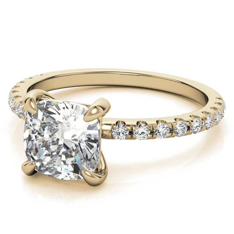 Low Set Claw Prong Cushion Moissanite Engagement Ring