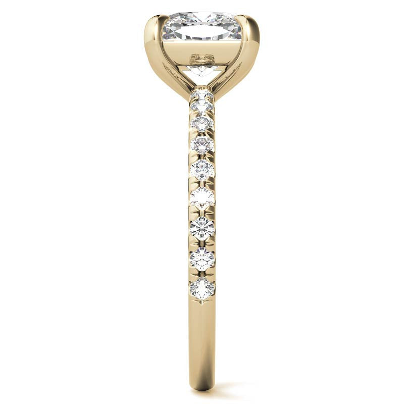 Low Set Claw Prong Cushion Moissanite Engagement Ring