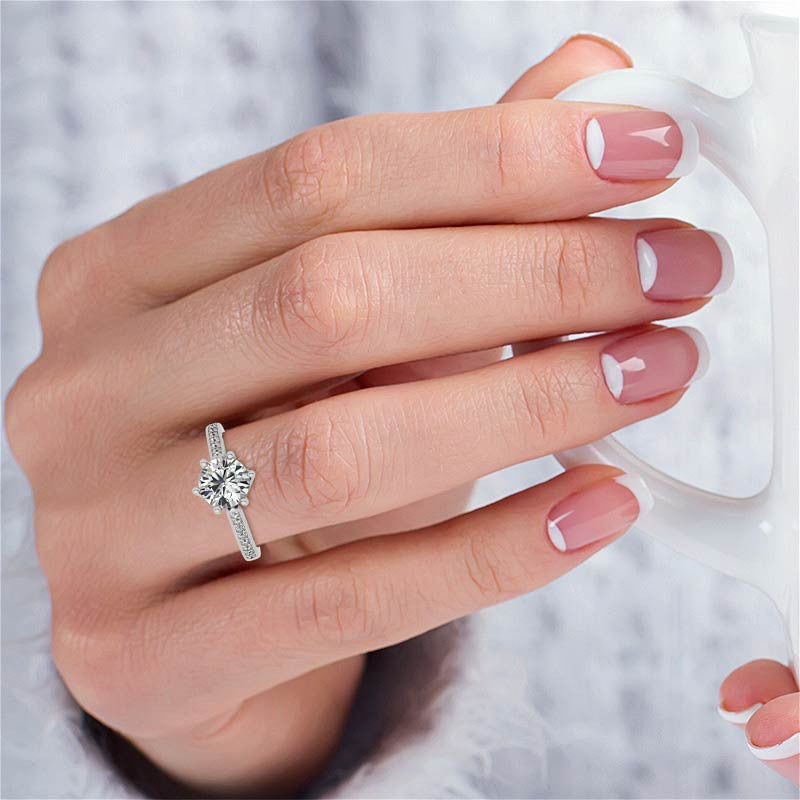 Round 6-Prong Trellis Moissanite Engagement Ring